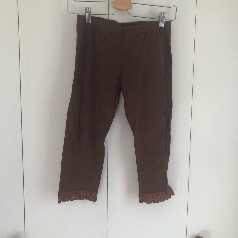 💚 5 for $15! 💚 Girls Brown Crop Leggings with Lace Trim